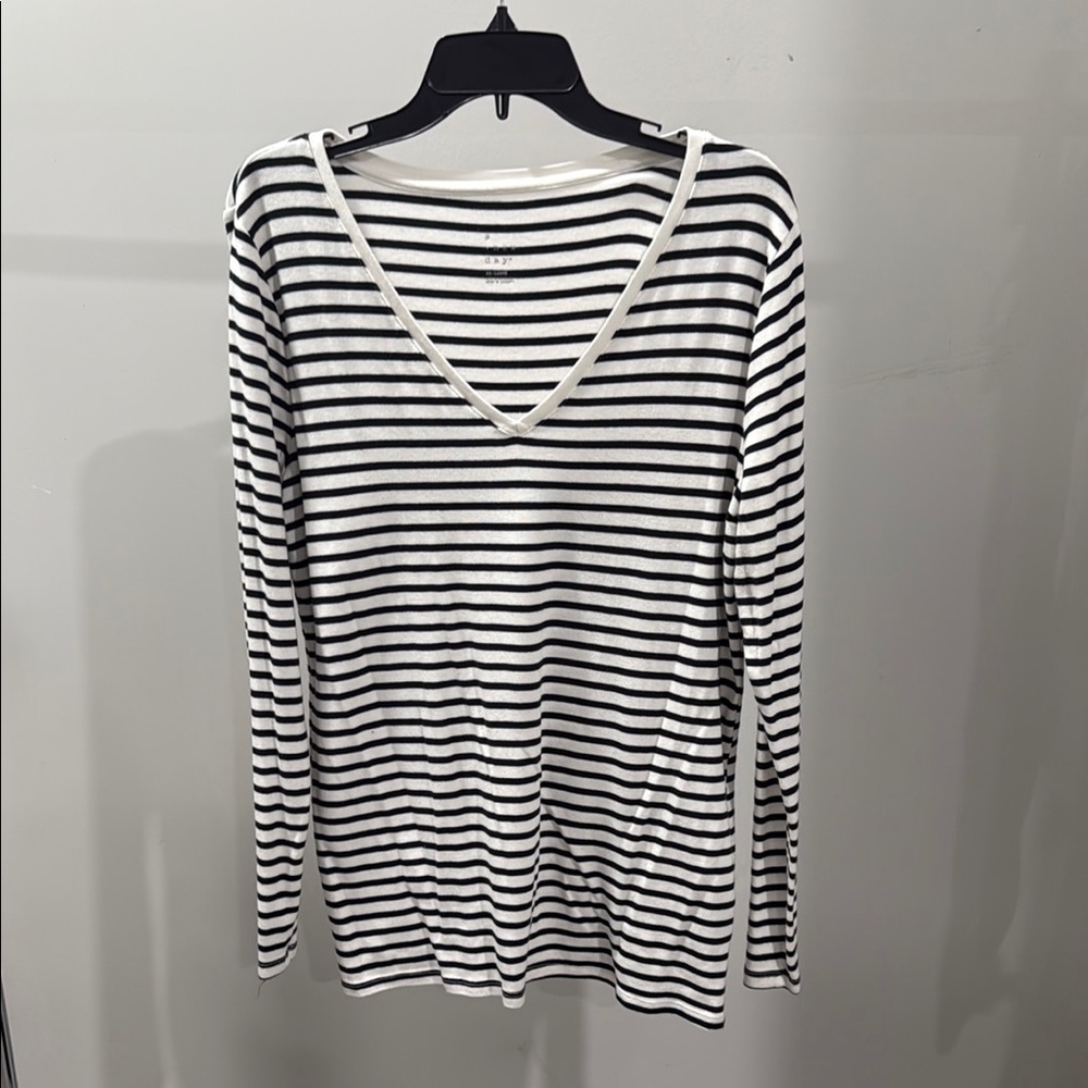 A New Day | Striped V-Neck Long Sleeve Top, XXL
